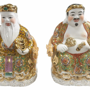 Couple Of Earth God Statue Brocade Blue Premium - Tuong Tai Dia Gam Xanh 20cm 8" 1set x 1