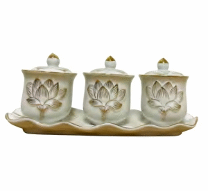 White Lotus Set of 3 Cups No Lid - Bo 3 Chen Hoa Sen Trang Khong Nap 1 Set