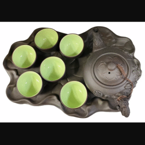 Bat Trang 6 Cups Terracotta Tea Set With Lotus Tray - Bo Am 6 Chen Khay La Sen 1 set x 1