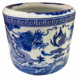 White Blue Dragon Incense Bowl Size M - Bat Huong Lon Trang Xanh Rong 14cm x 1