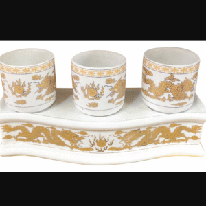 White Yellow Dragon Set of 3 Cups - Bo Chen 3 Rong Vang Trang 1set x 1