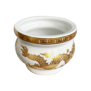 White Yellow Dragon Incense Bowl Size M - Bat Huong Trang Rong Vang 14cm 1pc x 1